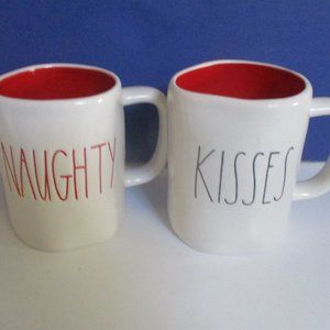 2 RAE DUNN Mugs NAUGHTY / KISSES Artisan Collection by Magenta